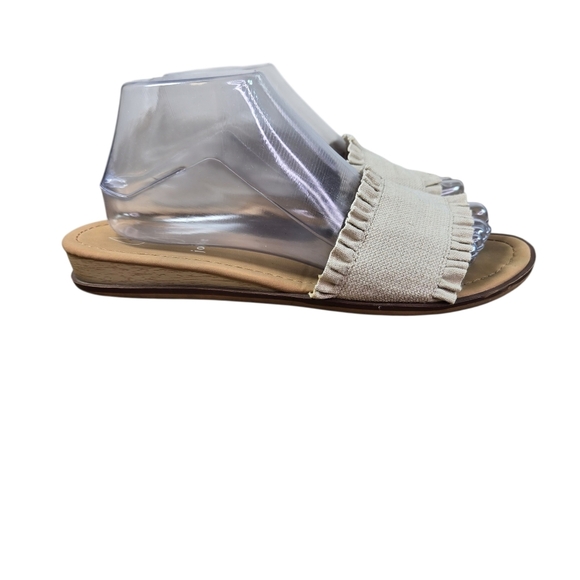 Joie Eidel Ruffle Canvas Cream Slides Sandals - Picture 1 of 10